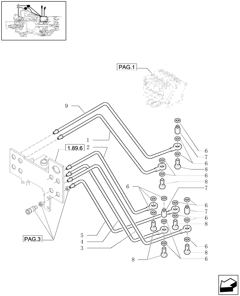 Схема запчастей Case IH JX1090U - (1.82.7/04[02]) - (VAR.419) THREE CONTROL VALVES (BOSCH) - PIPES & CONTROL VALVES (07) - HYDRAULIC SYSTEM