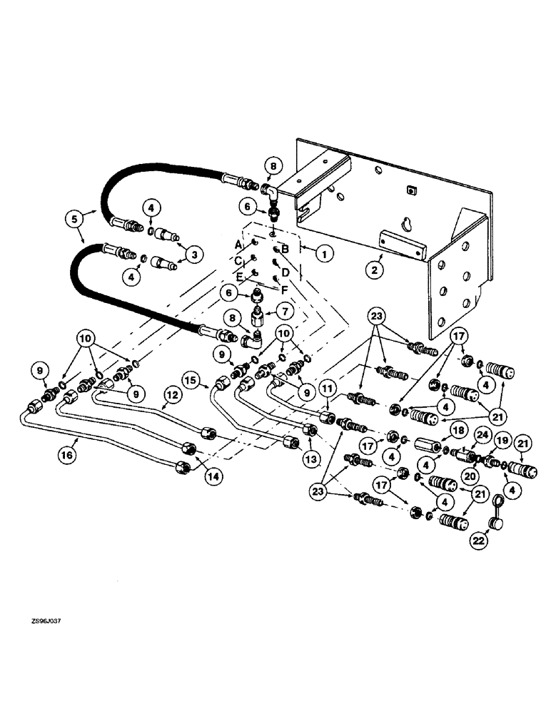 Схема запчастей Case IH 2450 - (4-28) - TRACTOR VALVE TO EXTERNAL VALVE SYSTEM, USING THREE SPOOL VALVE 