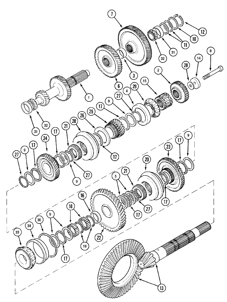 Схема запчастей Case IH MX100C - (06-08) - TRANSMISSION RANGE, SHAFT AND GEARS (06) - POWER TRAIN