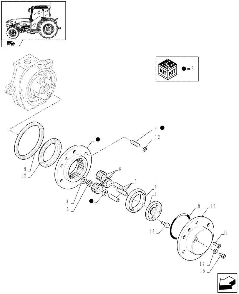 Схема запчастей Case IH FARMALL 105V - (1.40.0/02[02]) - STANDARD FRONT AXLE WITH ELECTROHYDR. DIFF. LOCK LESS FRONT BRAKES (40 KM/H) - STEERING KNUCKLE (04) - FRONT AXLE & STEERING