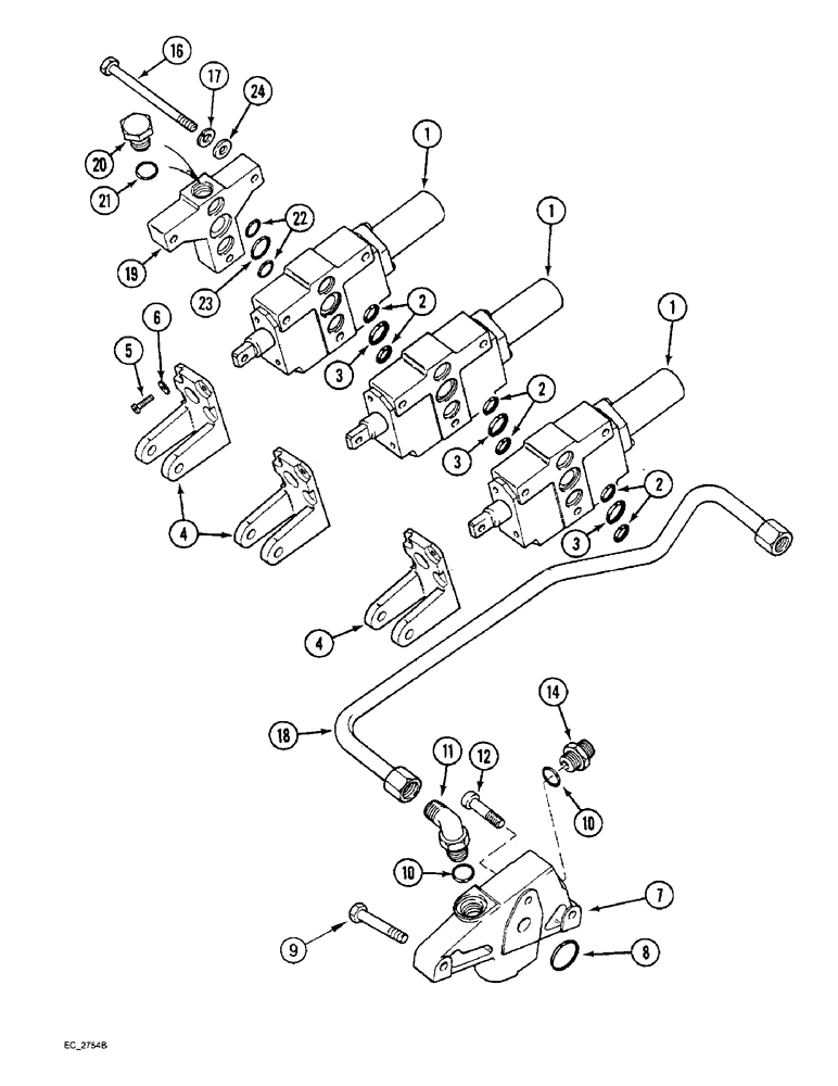 Схема запчастей Case IH 3220 - (8-024) - REMOTE AUXILIARY VALVES, 1ST, 2ND, OR 3RD BANK MOUNTING (WITHOUT CAB) (08) - HYDRAULICS