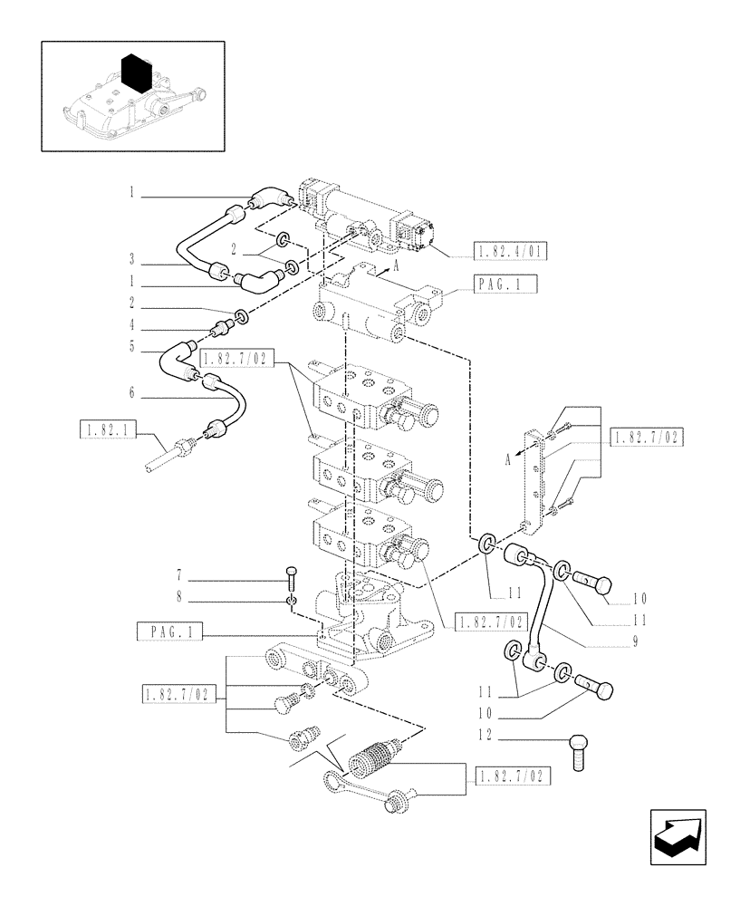 Схема запчастей Case IH JX1070N - (1.82.7/04[02]) - (VAR.419) THREE REMOTE VALVES FOR ELECTRONIC LIFT - PIPES - C5484 (07) - HYDRAULIC SYSTEM