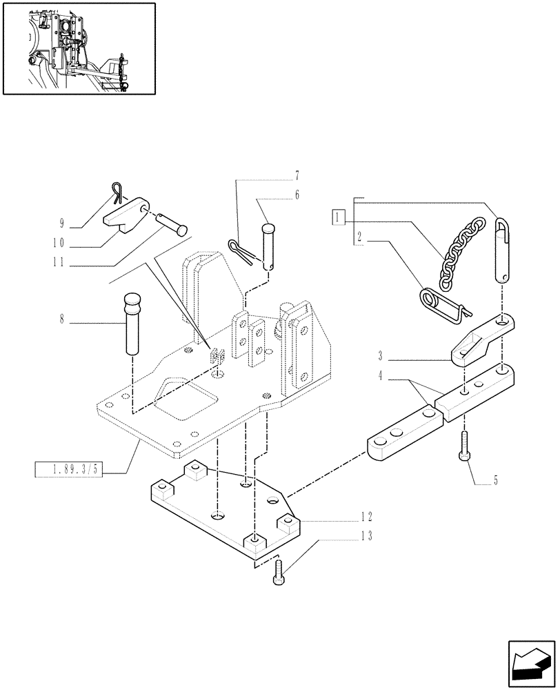 Схема запчастей Case IH JX1060C - (1.89.3/11) - (VAR.912) DRAWBAR 33 MM FOR PITON - PARTS (09) - IMPLEMENT LIFT