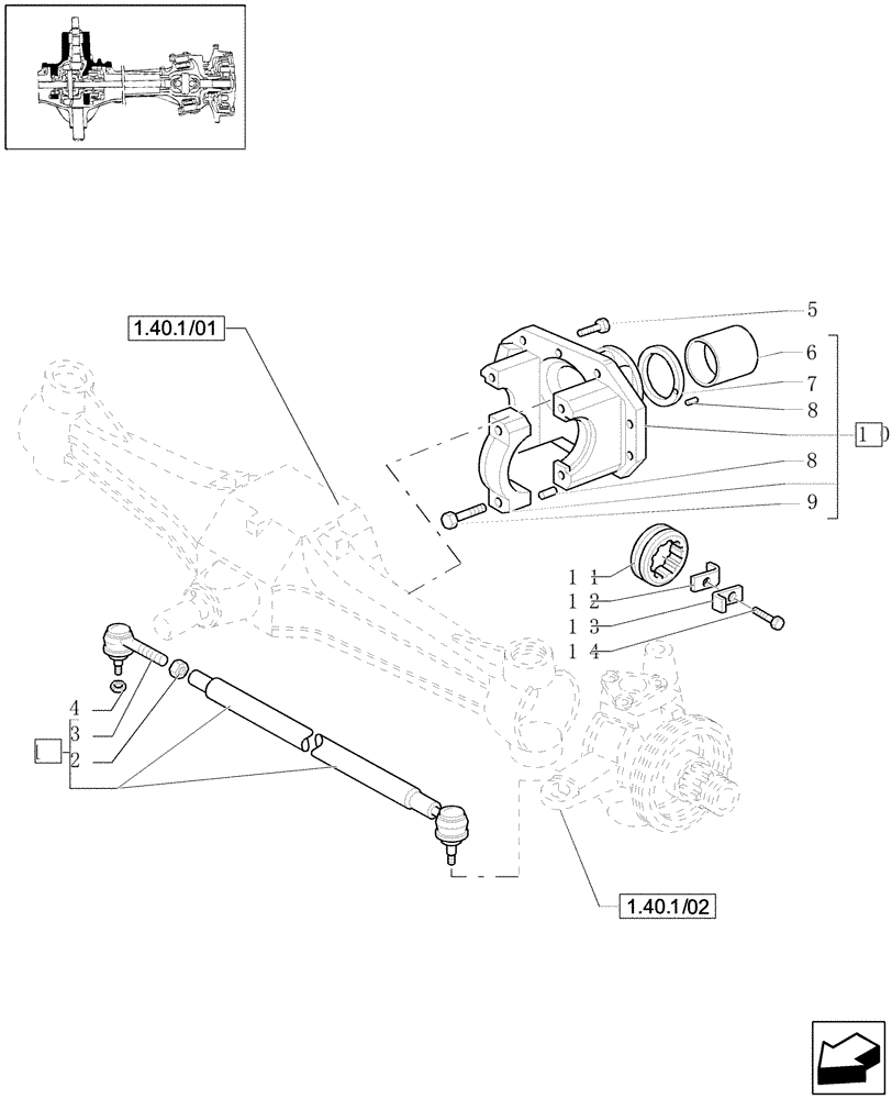 Схема запчастей Case IH JX1090U - (1.40. 1/03) - (VAR.039) STANDARD - FRONT AXLE - SUPPORT-ROD-4WD (04) - FRONT AXLE & STEERING