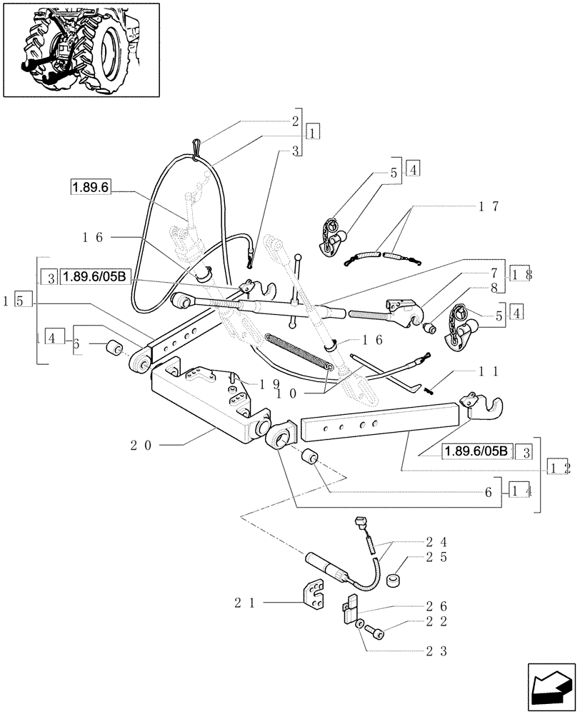 Схема запчастей Case IH JX1090U - (1.89.6/06[01]) - (VAR.250) ELECTRONIC LIFTING - ARMS - TIE-RODS - C4949 (09) - IMPLEMENT LIFT