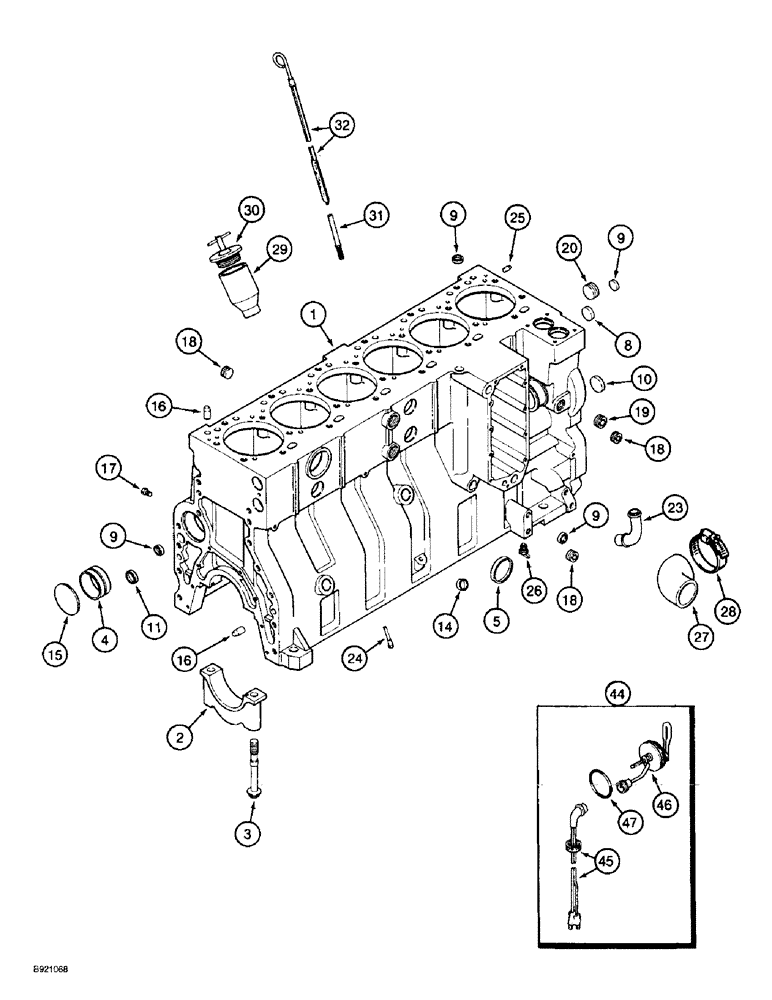 Схема запчастей Case IH 2022 - (2-66) - CYLINDER BLOCK, 6TA-830 ENGINE, PRIOR TO ENGINE SERIAL NUMBER 44706126 (01) - ENGINE