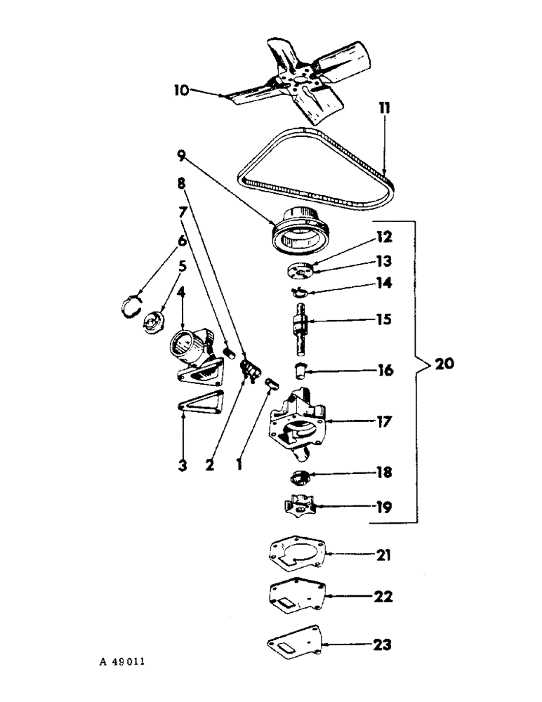 Схема запчастей Case IH 201 - (A-040) - FAN AND WATER PUMP, CARBURETED (10) - ENGINE