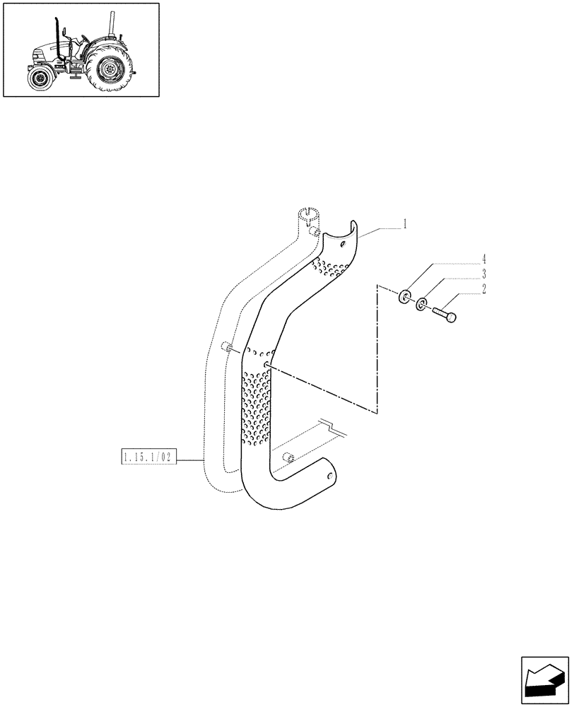 Схема запчастей Case IH JX95 - (1.15.1/03[02]) - (VAR.135) HORIZONTAL EXHAUST SHIELD GUARD PROTECTION (02) - ENGINE EQUIPMENT