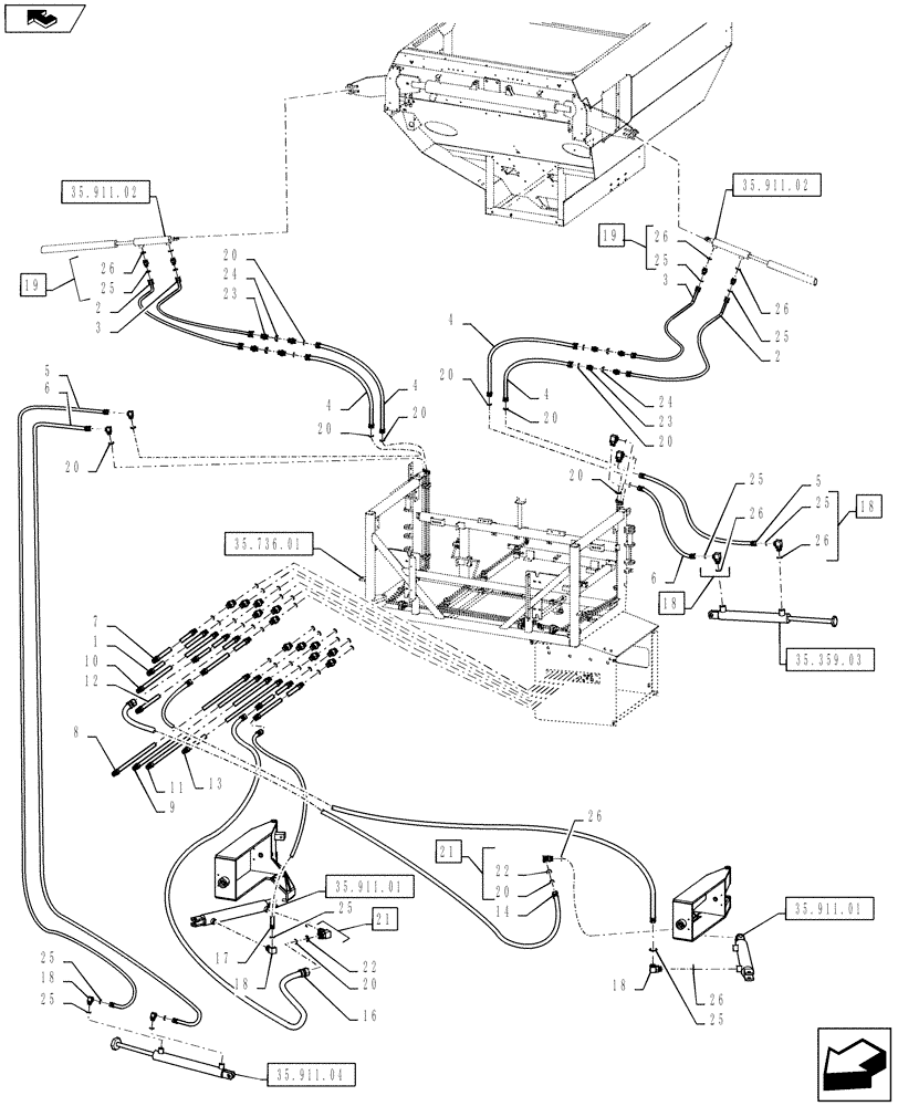 Схема запчастей Case IH 810 - (35.736.03) - BOOM HYDRAULIC LINES, 70 BOOM (35) - HYDRAULIC SYSTEMS