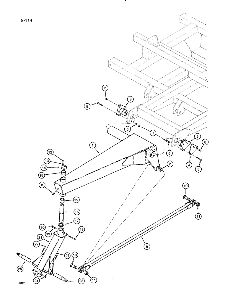 Схема запчастей Case IH 8500 - (9-114) - TRANSPORT ARM PARTS, USED W/ FRAME SECTION NO. 4, UNITS W/O SPRING CENTERED CASTER, 45 WIDE DRILL (09) - CHASSIS/ATTACHMENTS