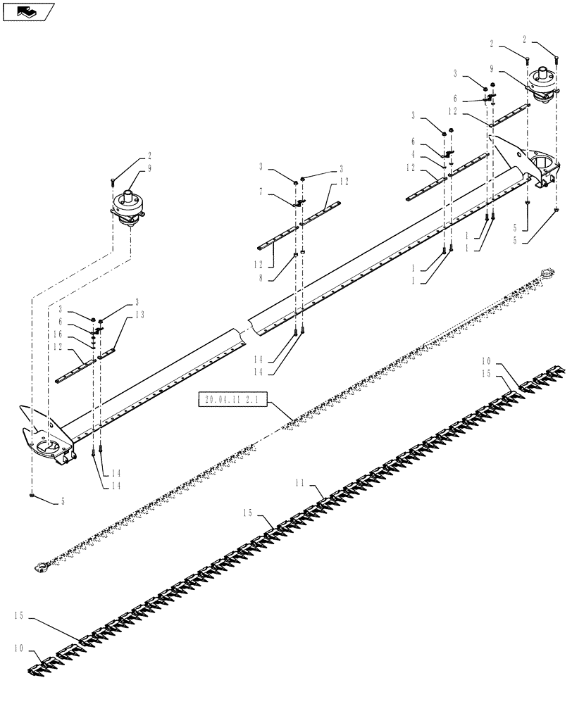 Схема запчастей Case IH DH362 - (20.04.15[01]) - DOUBLE KNIFE DRIVE, SCHUMACHER CUTTING SYSTEM, 36FT, KNIFE SECTION, FROM PIN YBZ01433 (14) - CROP CUTTING