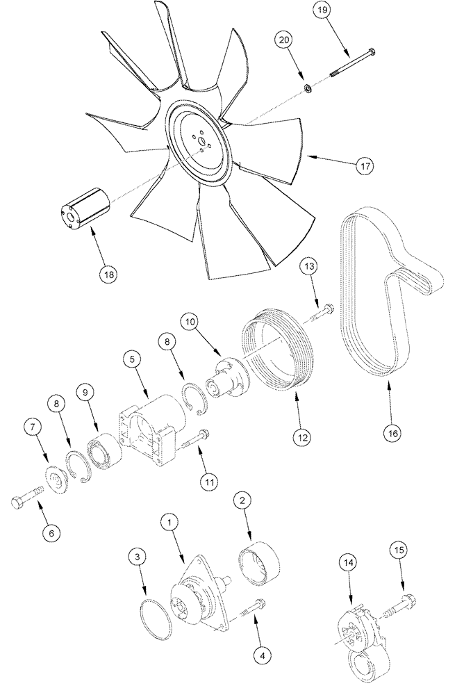 Схема запчастей Case IH CPX620 - (02-09) - WATER PUMP SYSTEM (01) - ENGINE