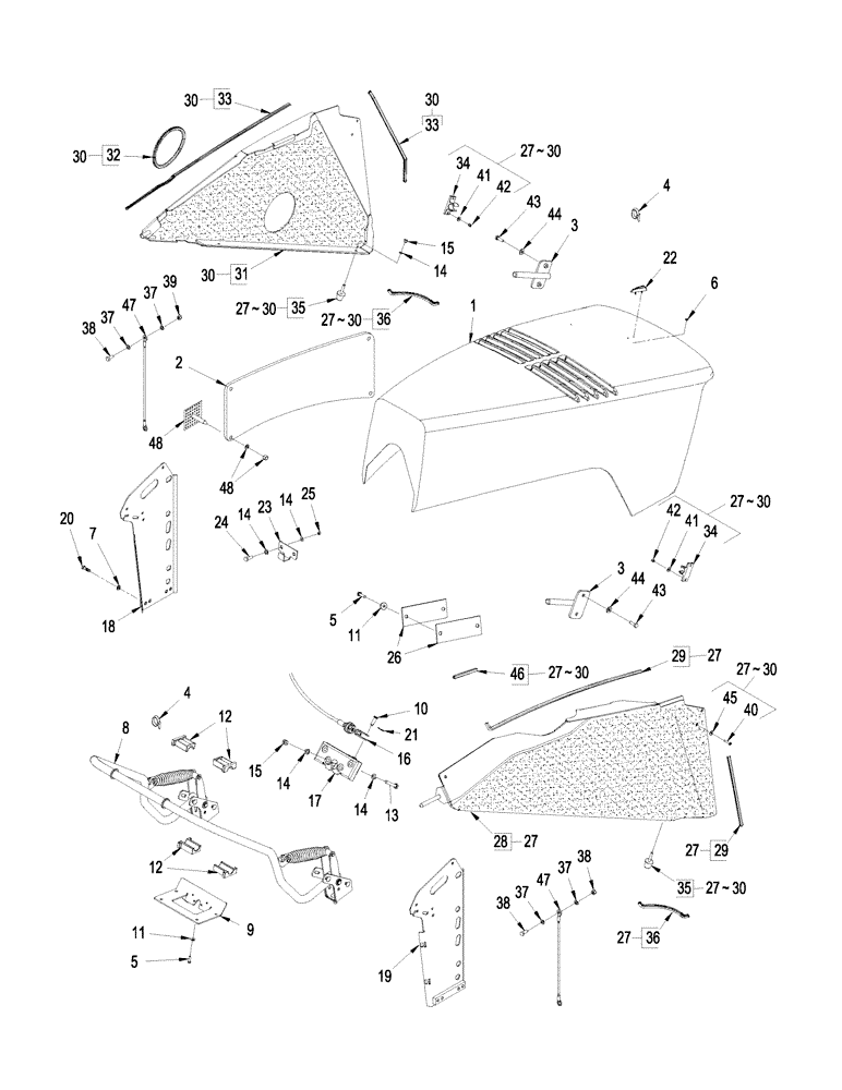 Схема запчастей Case IH STX480 - (09-41) - HOOD AND SUPPORT, STX & STEIGER 480 / 530 (09) - CHASSIS