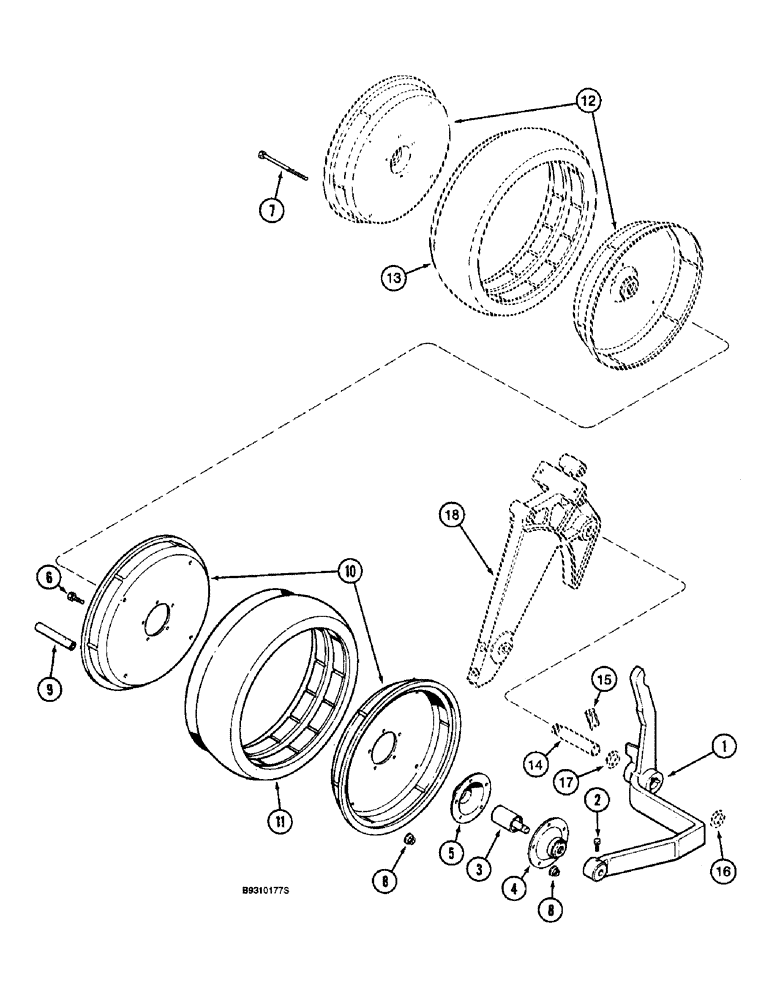 Схема запчастей Case IH 955 - (9D-10) - DUAL GAUGE WHEEL ATTACHMENT, VERTICAL FOLD PLANTERS (09) - CHASSIS/ATTACHMENTS