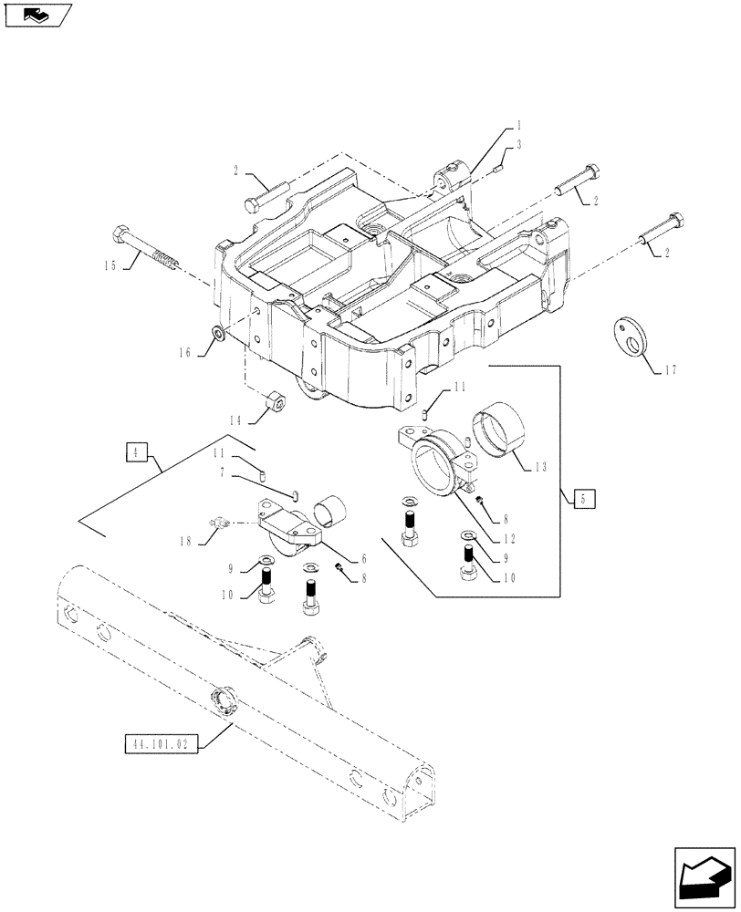 Схема запчастей Case IH FARMALL 75A - (44.101.01) - FRONT AXLE SUPPORT - 2WD (44) - WHEELS