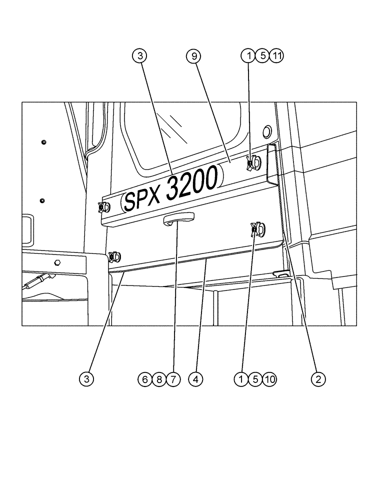 Схема запчастей Case IH SPX3200 - (02-008) - ACCESS PANEL ASSEMBLY - RH Cab Exterior