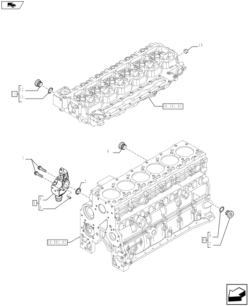 Схема запчастей Case IH F4HE9687F J100 - (10.402.01[01]) - PIPING - ENGINE COOLING SYSTEM (2856257-2855824-2854937) (10) - ENGINE