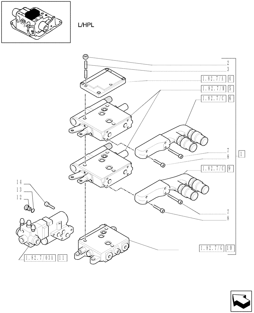 Схема запчастей Case IH MXU100 - (1.82.7/36[05]) - (VAR.719) 2 CONTROL VALVES - CONTROL VALVE AND ASSOCIATED PARTS - D5504 (07) - HYDRAULIC SYSTEM