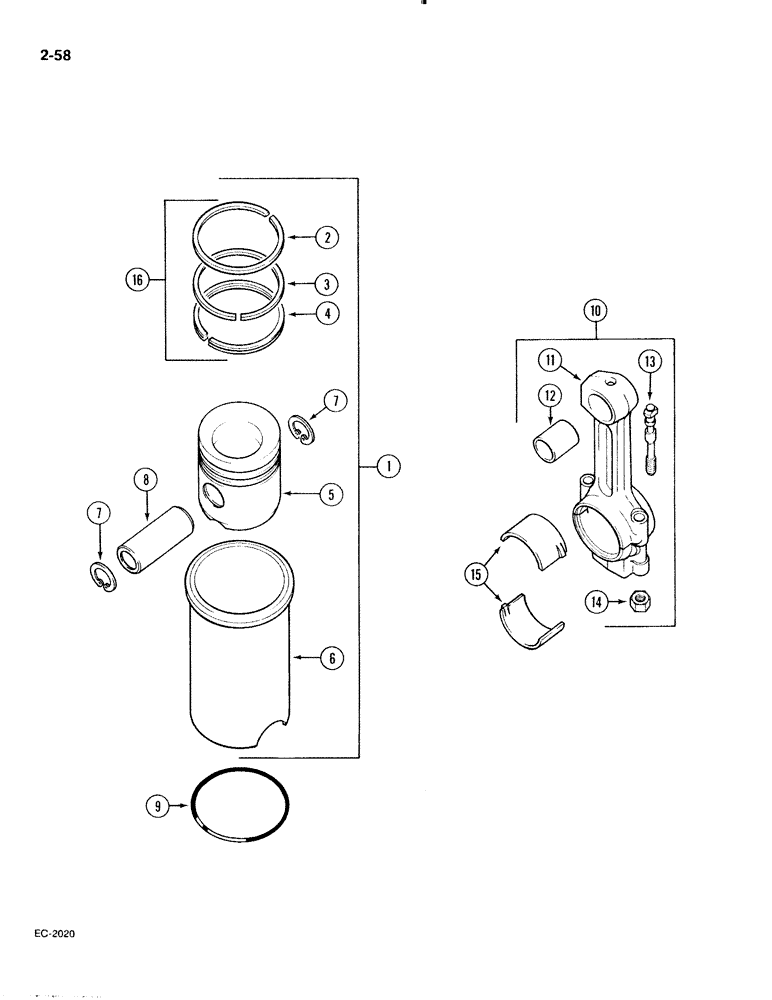 Схема запчастей Case IH 885 - (2-058) - CONNECTING ROD, PISTON AND SLEEVE (02) - ENGINE