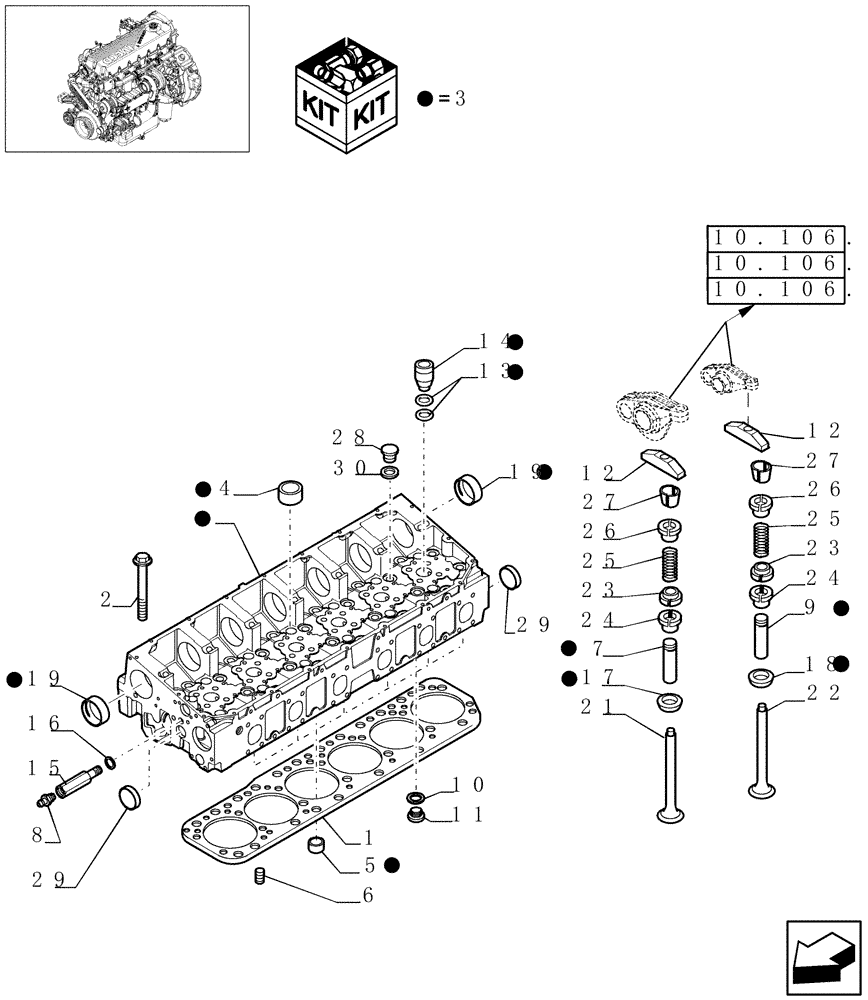 Схема запчастей Case IH 7010 - (10.101.02[01]) - CYLINDER HEAD & RELATED PARTS - 7010 (10) - ENGINE