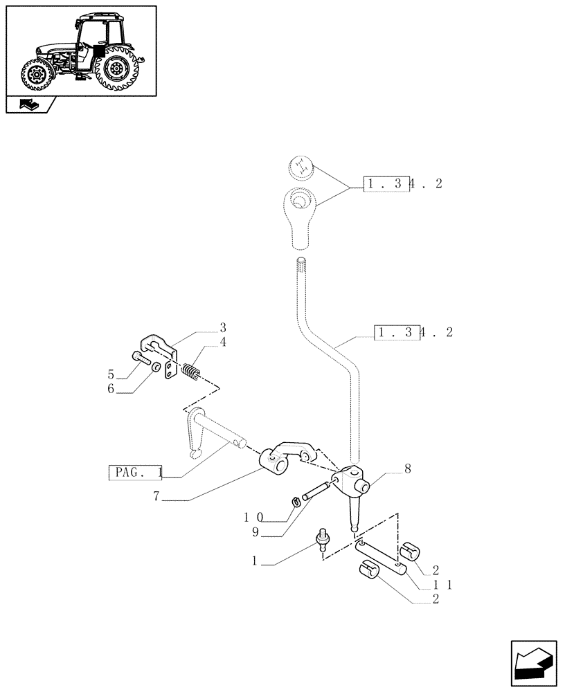 Схема запчастей Case IH FARMALL 65C - (1.29.1/02[02]) - INTERLOCK FOR MECHANICAL TRANSMISSION - NA - BRACKET AND TIE-ROD (VAR.332111) (03) - TRANSMISSION