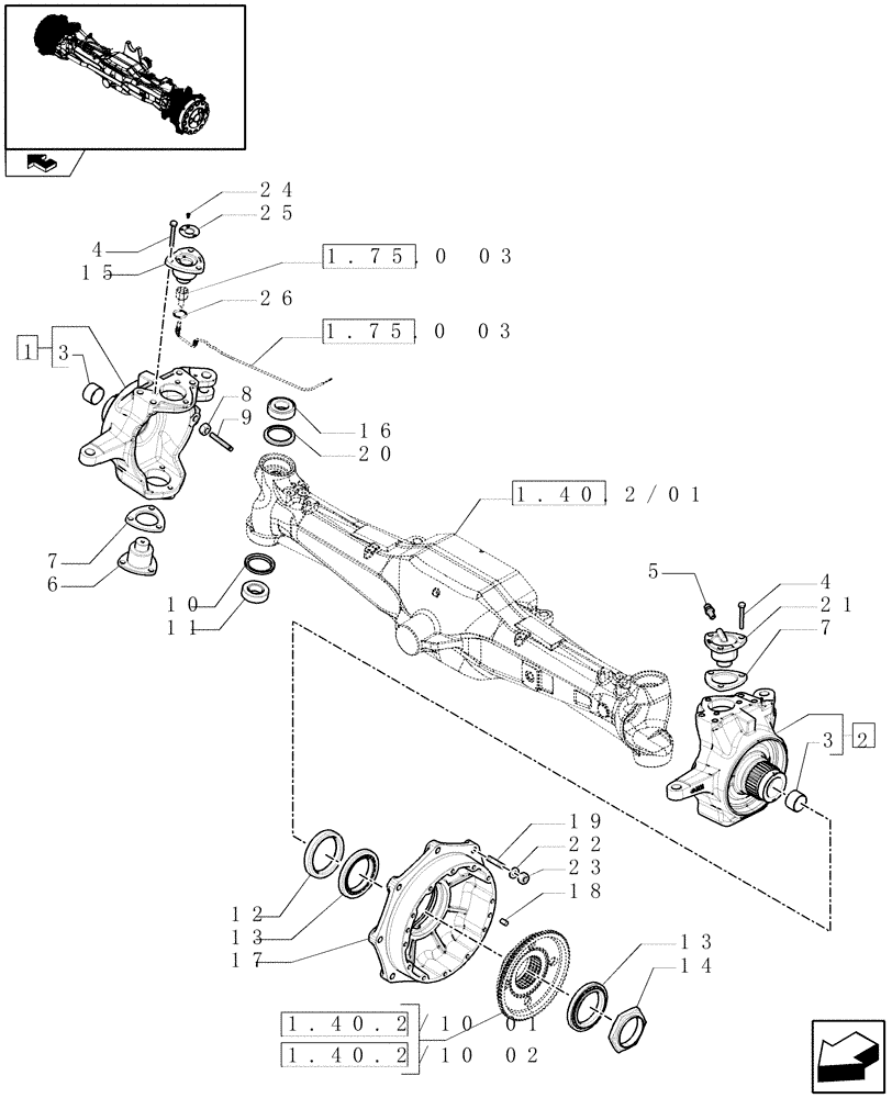 Схема запчастей Case IH PUMA 165 - (1.40.2/02) - (VAR.463) FRONT AXLE WITH ACTIVE SUSPENSIONS - STEERING AXLES - HUBS (04) - FRONT AXLE & STEERING