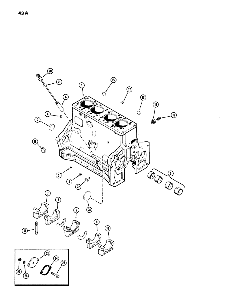 Схема запчастей Case IH 770 - (043A) - CYLINDER BLOCK ASSEMBLY, (251B) SPARK IGNITION ENGINE, W/3 GEAR BALANCER (02) - ENGINE