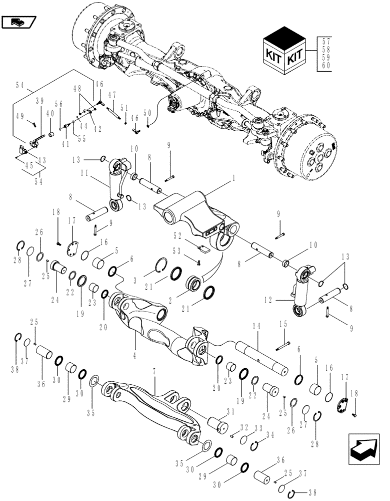 Схема запчастей Case IH MAGNUM 225 - (25.122.01) - FRONT AXLE, SUSPENSION, SUSPENDED MFD (25) - FRONT AXLE SYSTEM