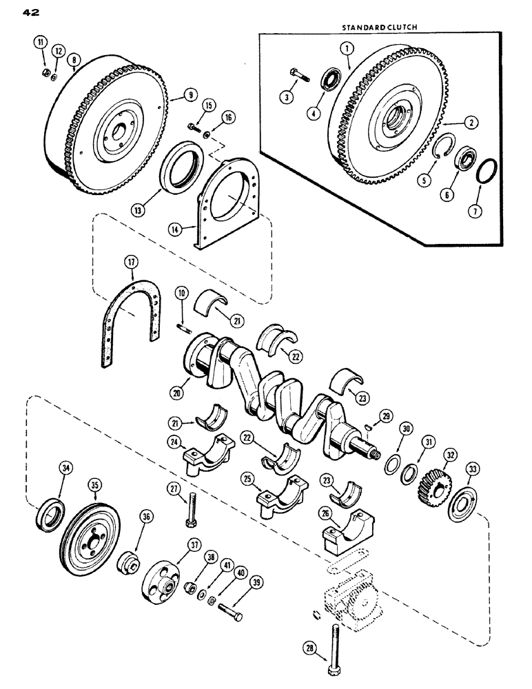 Схема запчастей Case IH 530 - (042) - CRANKSHAFT AND FLYWHEEL, 530, 159, SPARK IGNITION ENGINE (02) - ENGINE