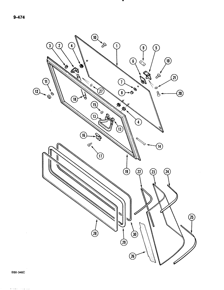 Схема запчастей Case IH 885 - (9-474) - CAB REAR WINDOWS (09) - CHASSIS/ATTACHMENTS