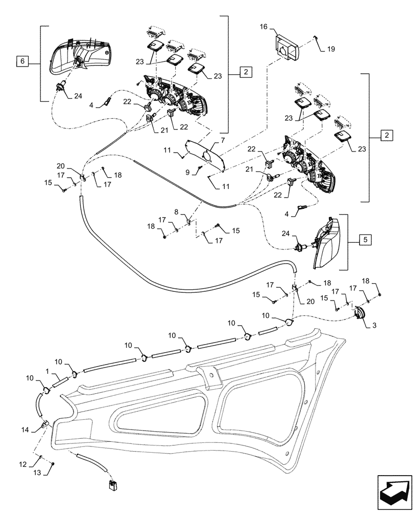 Схема запчастей Case IH QUADTRAC 600 - (55.404.01) - HEADLIGHTS - CHASSIS (55) - ELECTRICAL SYSTEMS