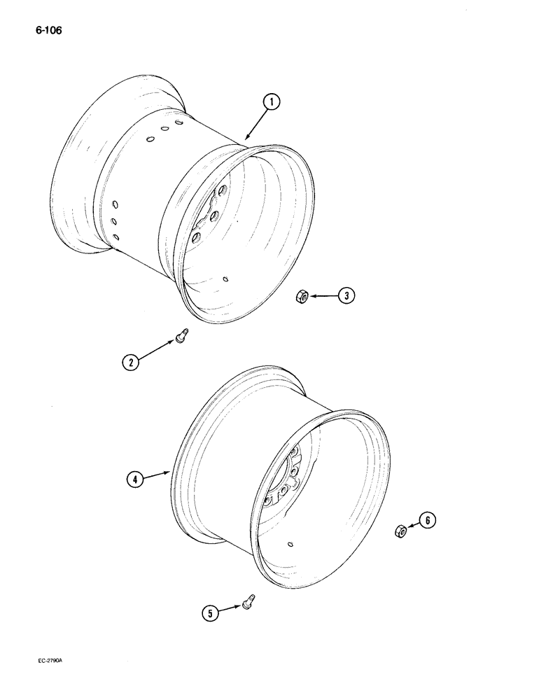 Схема запчастей Case IH 895 - (6-106) - REAR WHEELS, INTEGRAL DISC TYPE, 16 INCH WHEELS (06) - POWER TRAIN