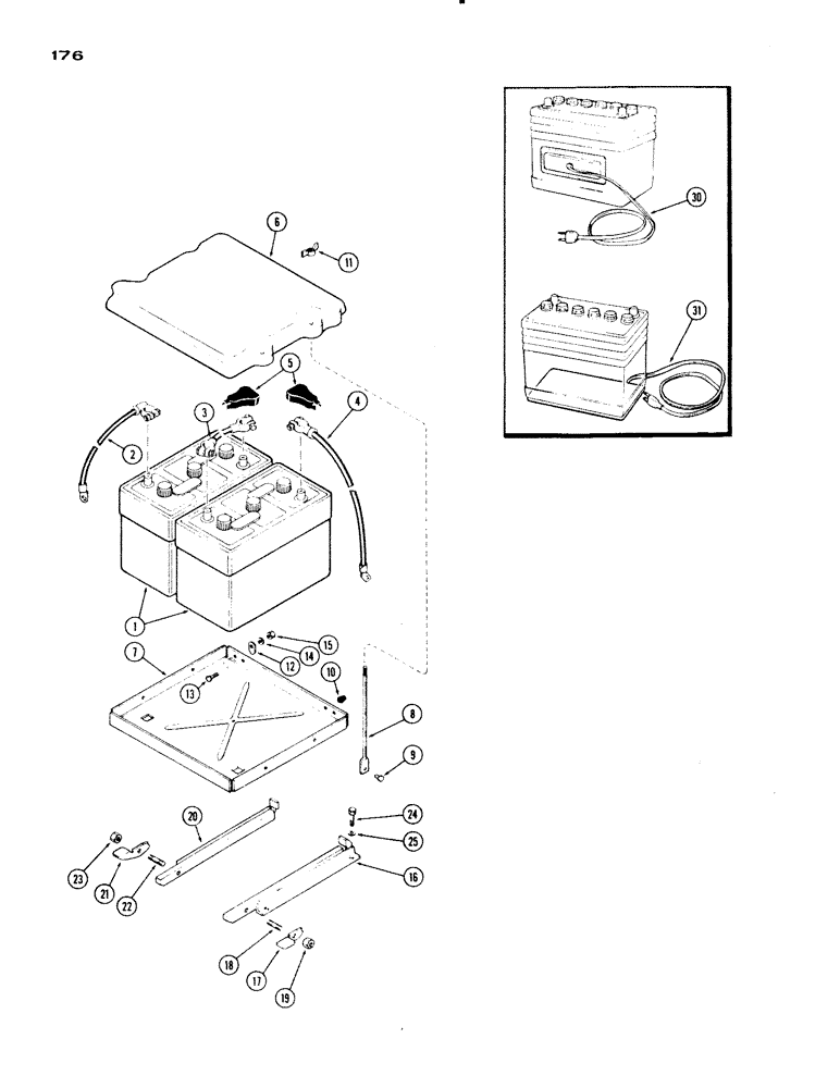 Схема запчастей Case IH 730 SERIES - (176) - BATTERY, SUPPORTS AND CABLES, 267 AND 301 DIESEL, EXCEPT GROVE (04) - ELECTRICAL SYSTEMS