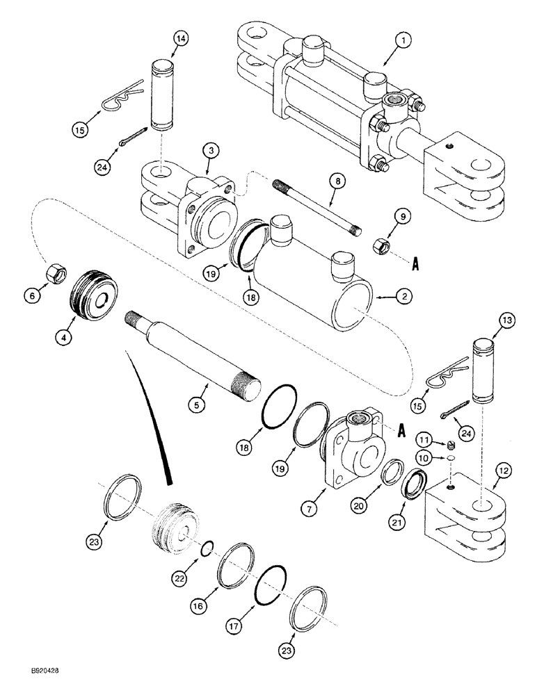 Схема запчастей Case IH 1660 - (08-06) - TILT CYLINDER, FOR 1600 COMBINES (08) - HYDRAULICS