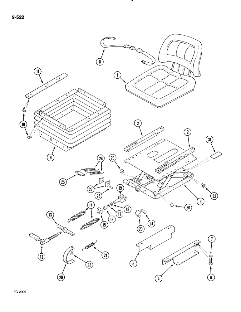 Схема запчастей Case IH 885 - (9-522) - SEAT SUSPENSION, GRAMMER, WITH CAB (09) - CHASSIS/ATTACHMENTS