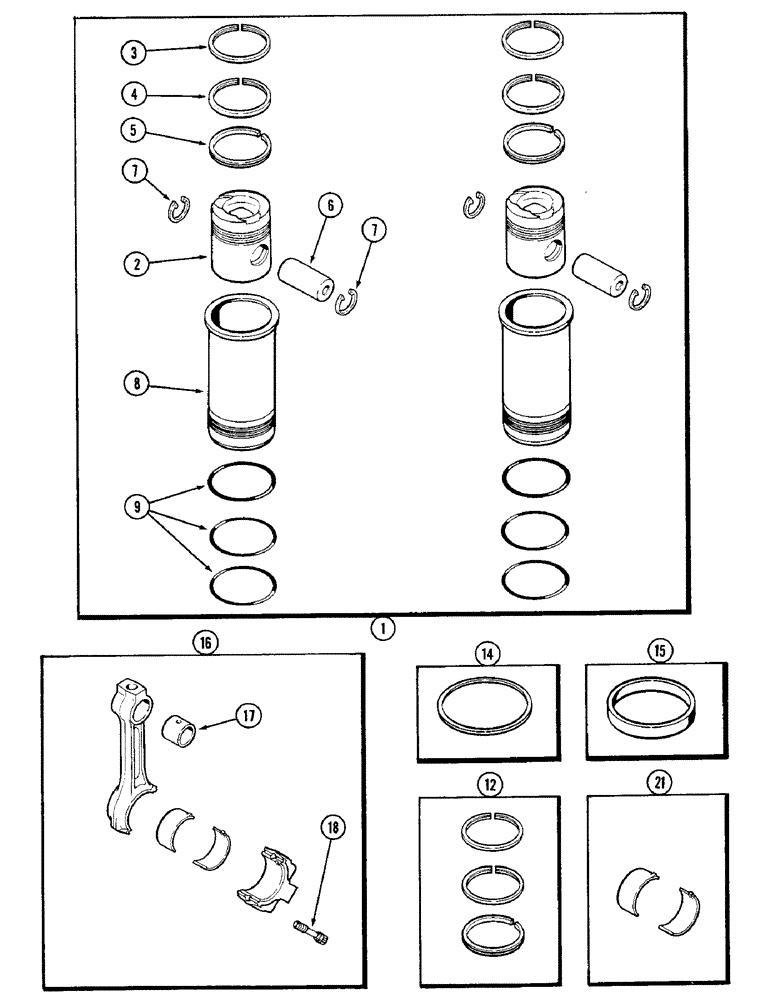 Схема запчастей Case IH 4690 - (2-044) - PISTON ASSEMBLY, WITH THREE GROOVE SLEEVE, 504BDTI DIESEL ENGINE (02) - ENGINE