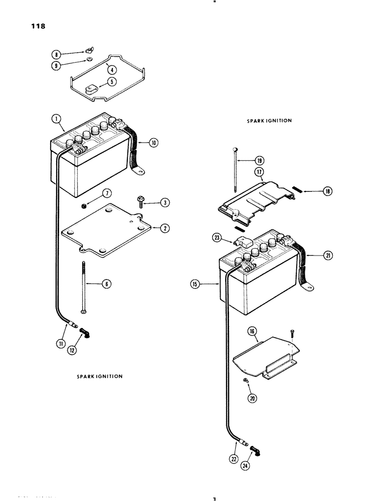 Схема запчастей Case IH 470 - (118) - BATTERY AND ATTACHING PARTS, 470 (148B) SPARK IGNITION ENGINE (04) - ELECTRICAL SYSTEMS