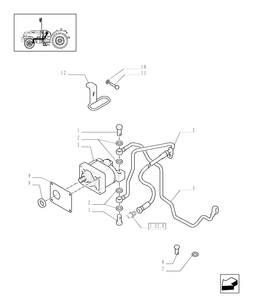 Схема запчастей Case IH JX1095N - (1.42.0/01) - (VAR.271) HI-LO - SERVO-ASSISTED STEERING HYDRAULIC SYSTEM, OIL PUMP AND PIPES (04) - FRONT AXLE & STEERING