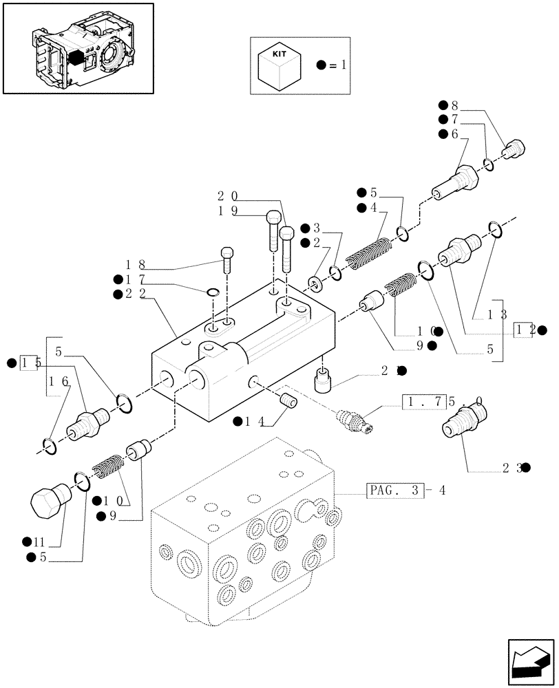 Схема запчастей Case IH MAXXUM 100 - (1.80.7[05A]) - PTO CLUTCH FOR TRANSMISSION WITH CREEPER (12X12 / 16X16 / 24X24) - CONTROL VALVE AND RELEVANT PARTS - D5806 - C5898 (07) - HYDRAULIC SYSTEM