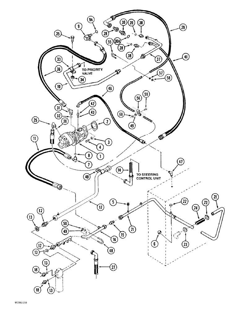 Схема запчастей Case IH 9370 - (8-006) - HIGH OUTPUT HYDRAULIC SYSTEM, PUMP CIRCUIT TO CONTROL VALVE (08) - HYDRAULICS