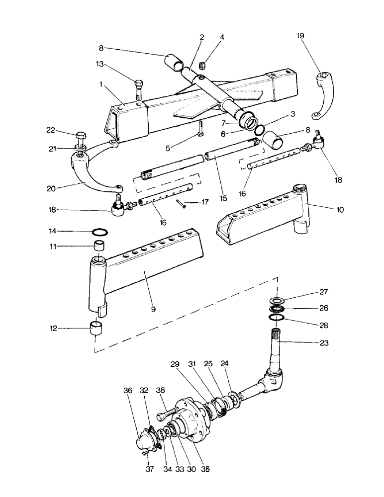 Схема запчастей Case IH 996 - (H02-1) - STEERING AND FRONT AXLE, FRONT AXLE - 56 TO 80 IN. TRACK WIDTHS - OPTIONAL EQUIPMENT Steering & Front Axle