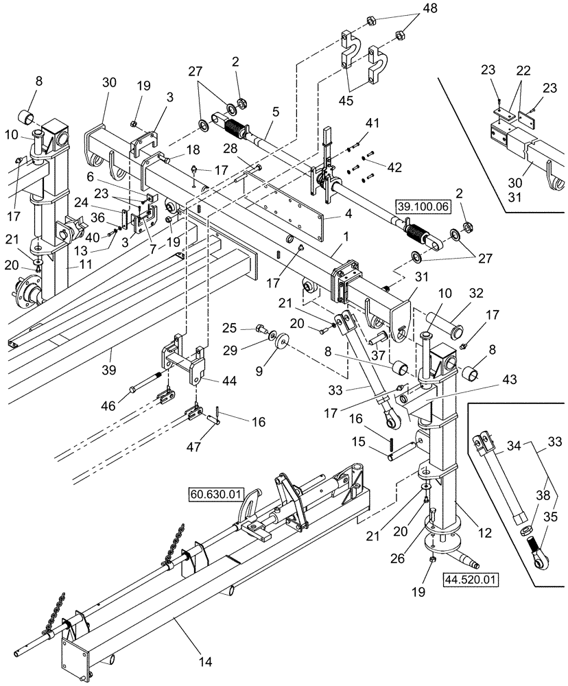 Схема запчастей Case IH WRX301 - (39.100.05[03]) - FRAME, REAR, LH, 14 & 16 WHEEL RAKES (39) - FRAMES AND BALLASTING