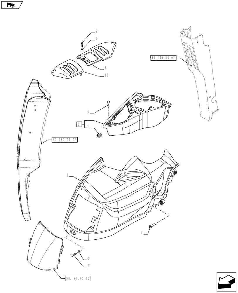 Схема запчастей Case IH PUMA 170 - (90.160.0302) - CONTROLS COVER - RH (90) - PLATFORM, CAB, BODYWORK AND DECALS