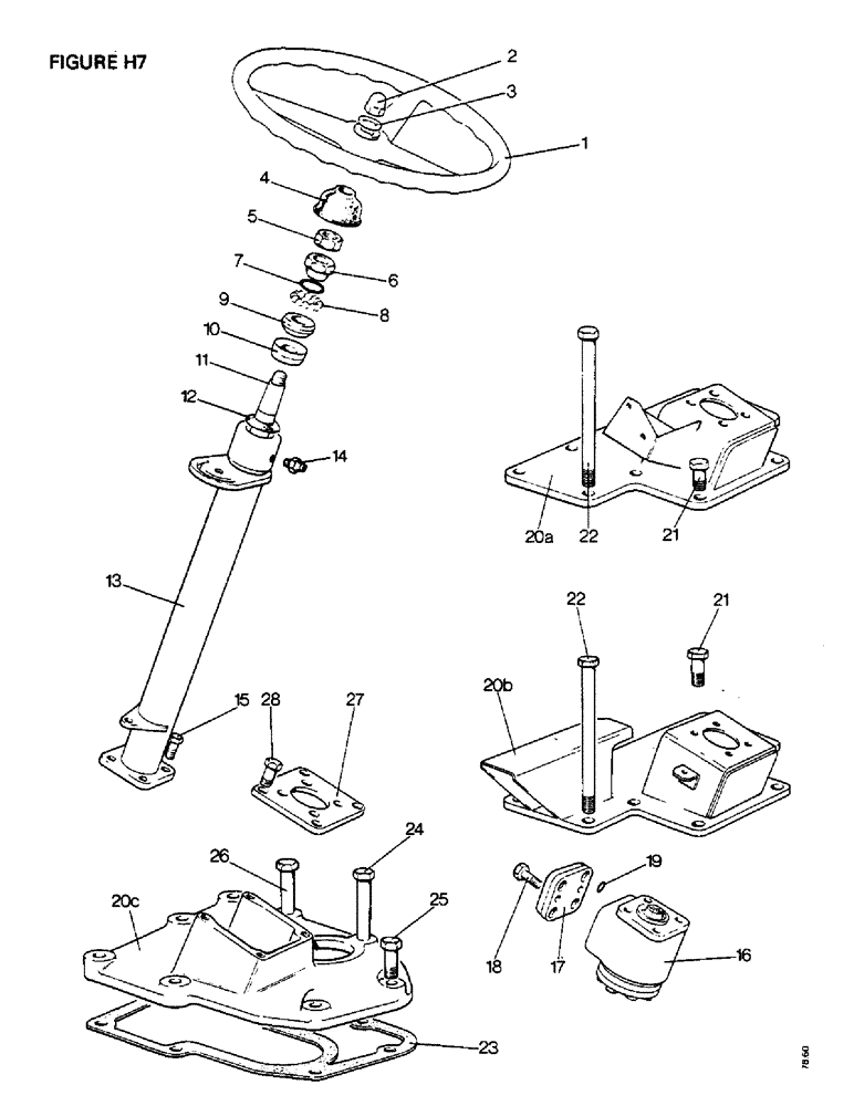 Схема запчастей Case IH 1412 - (H07-1) - STEERING&FRONT AXLE, STEERING COLUMN&SERVO VALVE TRACS. W/O CAB (A)1410(B)1410 4WD(C)1412(D)1412 4WD Steering & Front Axle