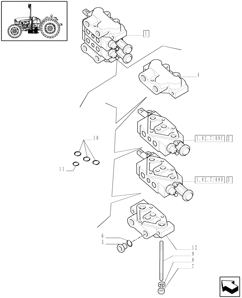 Схема запчастей Case IH JX1070C - (1.82.7/08[08]) - (VAR.124-125-157-159-591-592) 2 CONTROL VALVES WITH JOYSTICK - D5484 (07) - HYDRAULIC SYSTEM