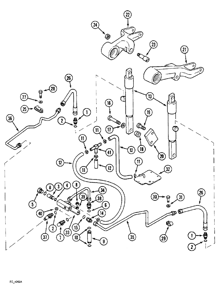 Схема запчастей Case IH 3220 - (8-062) - ASSISTOR RAM AND PIPES, TRACTOR WITH CAB (08) - HYDRAULICS