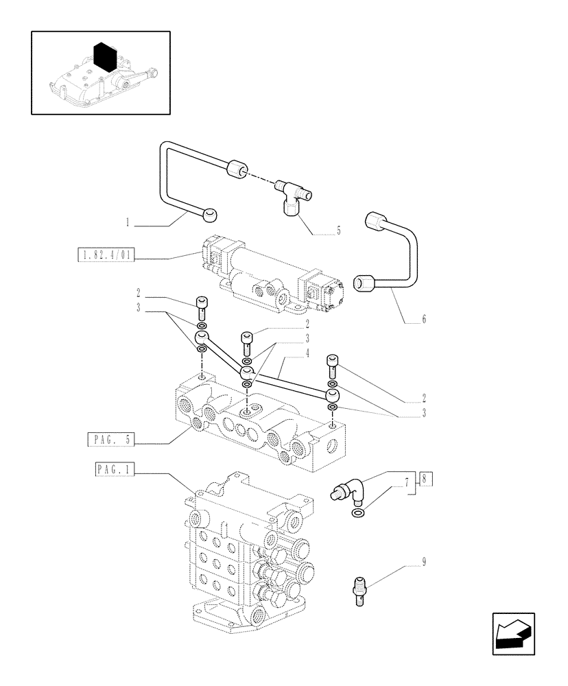 Схема запчастей Case IH JX1075N - (1.82.7/05[03]) - (VAR.419/1) 3 REMOTE VALVES FOR ELECTRONIC LIFTER W/HYD. DIVIDER - PIPES - C5484 (07) - HYDRAULIC SYSTEM