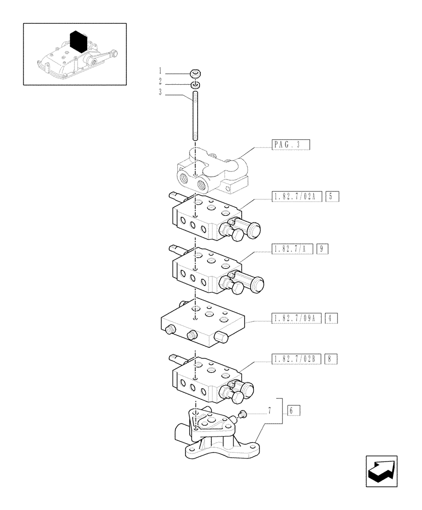 Схема запчастей Case IH JX1070N - (1.82.7/09[01]) - (VAR.088) 3 REAR REMOTE VALVES - REMOTE VALVES - C5484 (07) - HYDRAULIC SYSTEM