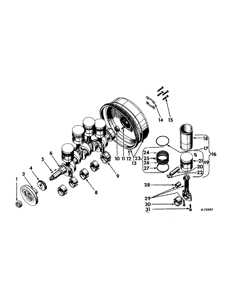 Схема запчастей Case IH 2424 - (026) - DIESEL ENGINE CRANKSHAFT, FLYWHEEL, CONNECTING RODS AND PISTONS (01) - ENGINE