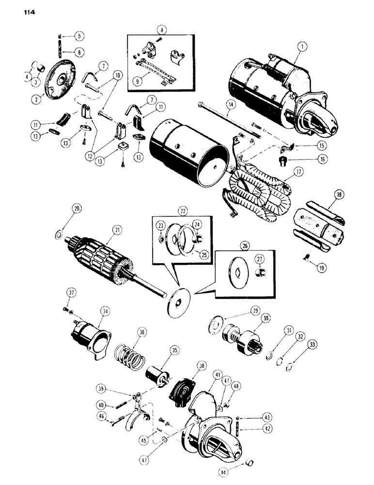 Схема запчастей Case IH 430 - (114) - STARTING MOTOR PARTS, 430 AND 530 SERIES, 188 DIESEL ENGINE (04) - ELECTRICAL SYSTEMS